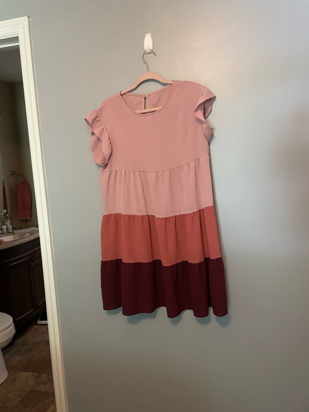 Pink Multicolor Women’s Smock Dress Ruffle Sleeve Dress Size Large - Picture 4 of 8